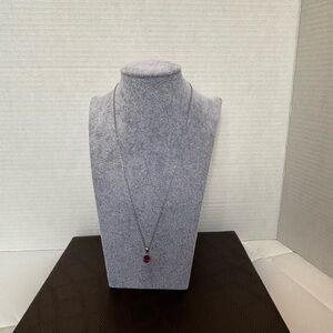 Source Unknown Silver-Tone Necklace with ruby-like stone pendant 20 in